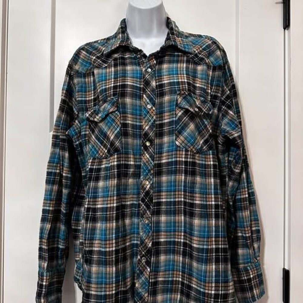 Plaid Western Snap Button Long Sleeve Shirt